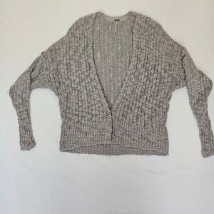 Free People Open Knit Cardigan Sweater Grey Snap Front Dolman Sleeve Lightweight